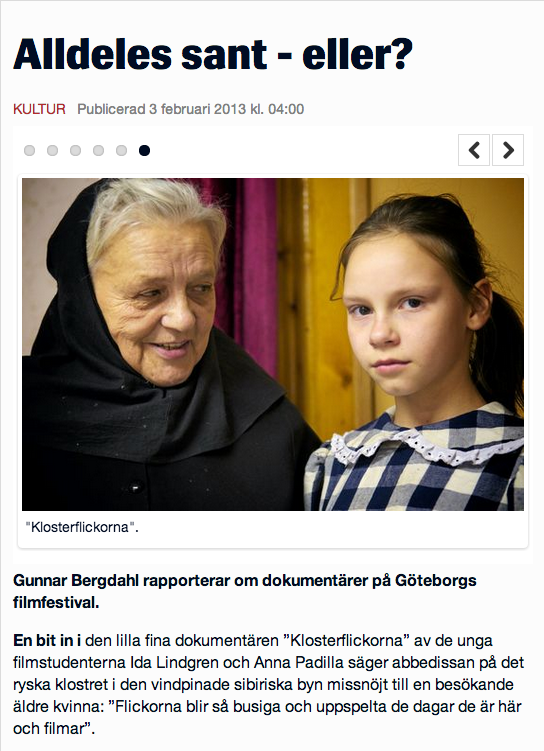 Klosterflickorna dokumentärfilm av Ida Lindgren och Anna Padilla Helsingborgs dagblad